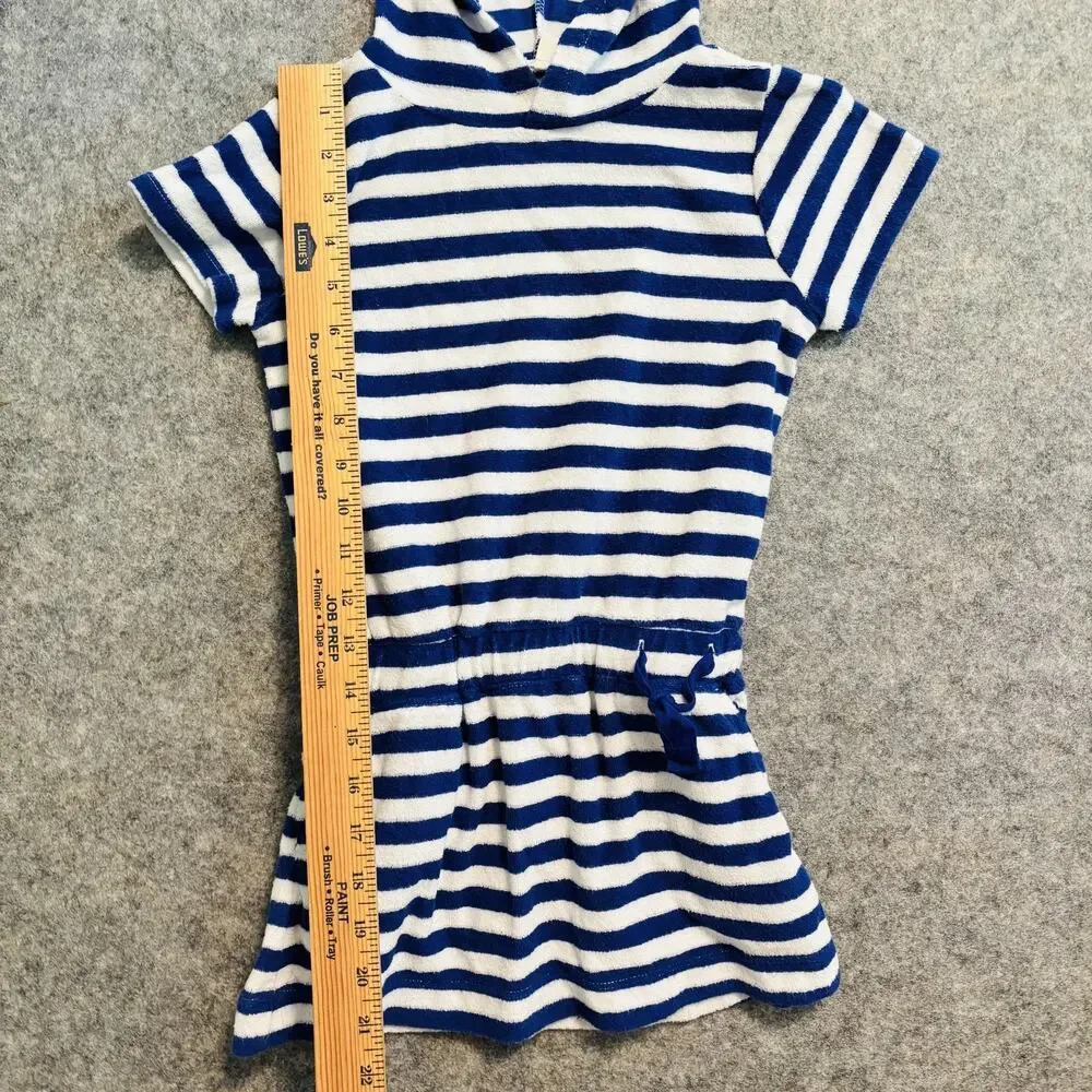 Crewcuts Coverup Girls XS Blue White Striped Hooded Terry Swim Dress